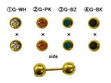画像: １８GダブルストーンバーベルGD ボディピアス 耳ピアス 軟骨ピアス 片耳ピアス