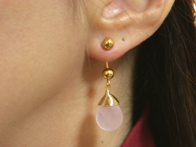 画像: ピンクオパールしずく 耳兼用ボディピアス へそピアス 耳ピアス 選べるゲージサイズ
